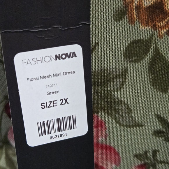 Fashion Nova Floral Mesh Mini Dress - Green and Pink - Picture 9 of 12